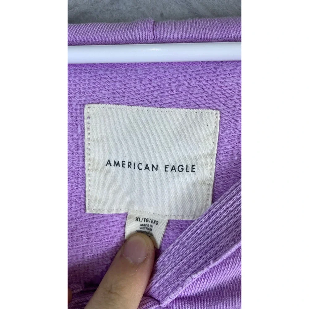 American Eagle Hoodie Men XL Purple Cropped V-Neck French Terry Sweatshirt